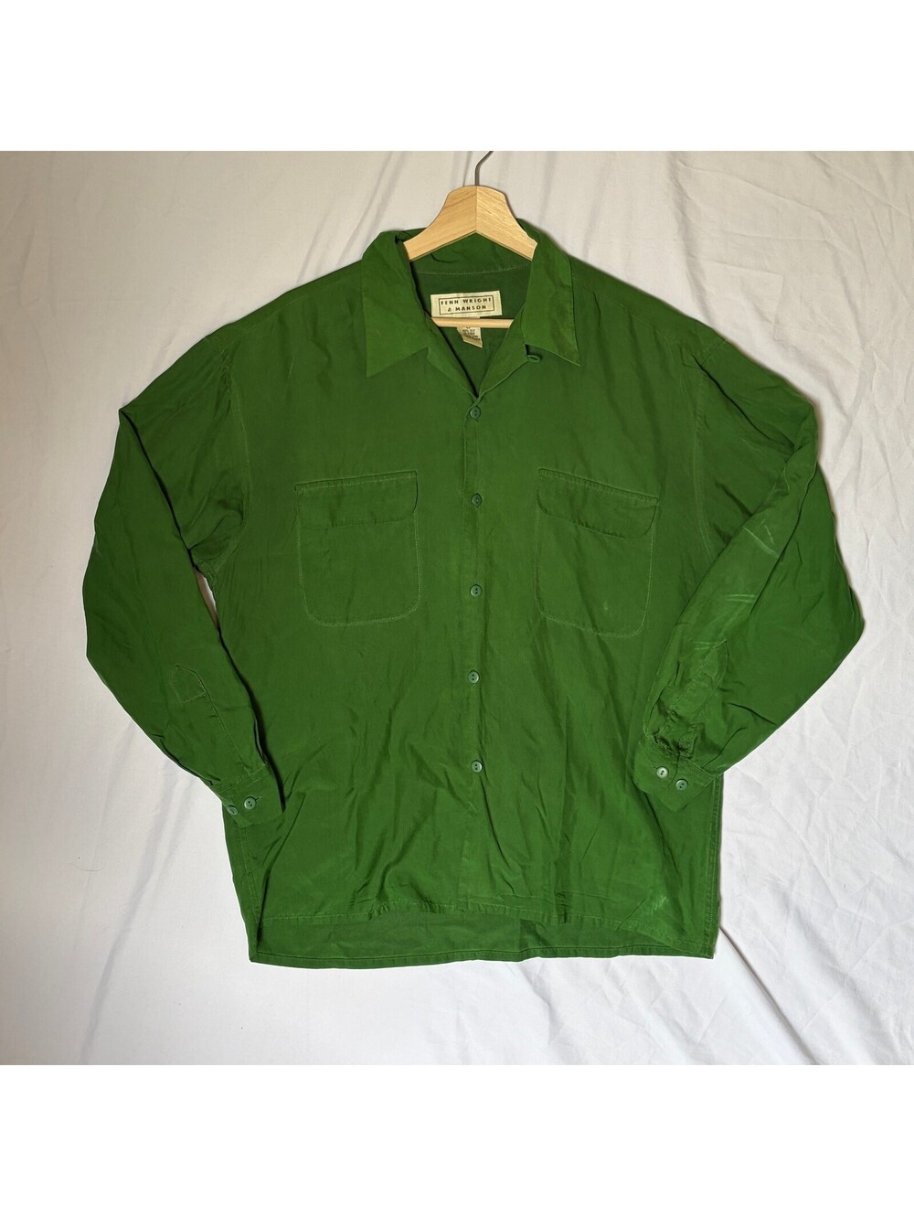Silk Button Down Vintage 80s Bold Green Blouse